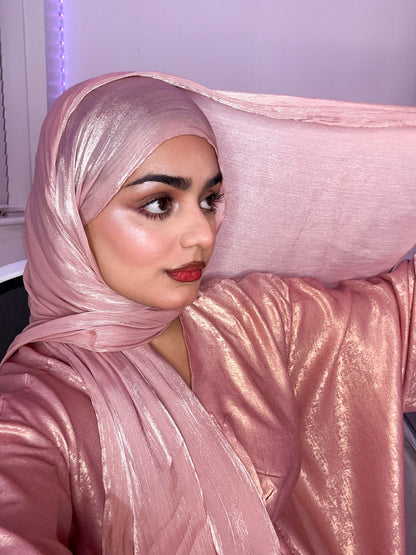 Haif Satin sparkle Hijab - Rose