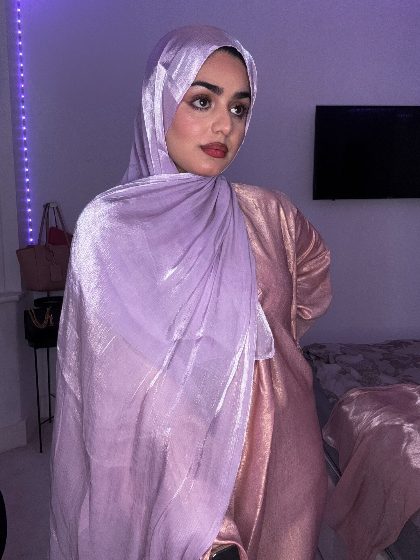 Haif Satin sparkle Hijab -  Lavendar